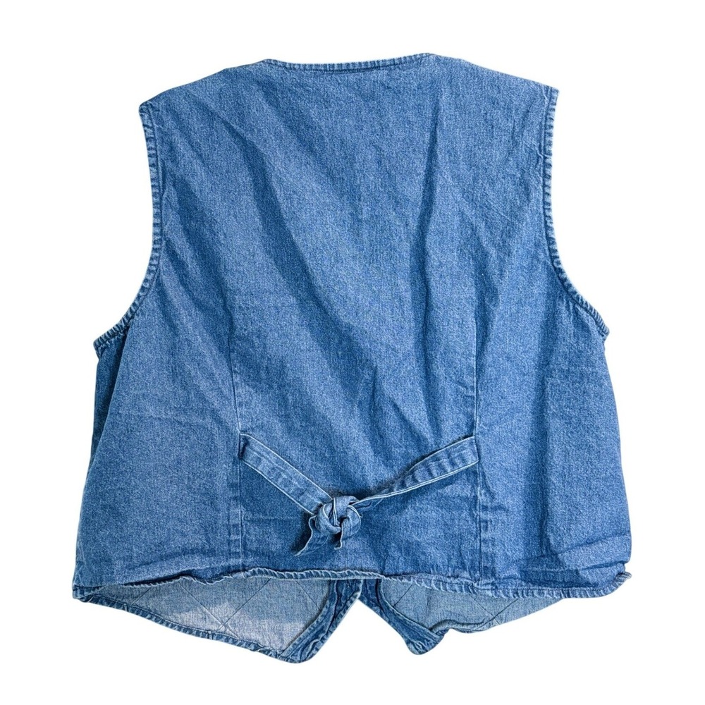 Bobbie Brooks Blue Denim Vest Floral Embroidered Quilted V-Neck XL - Picture 5 of 5